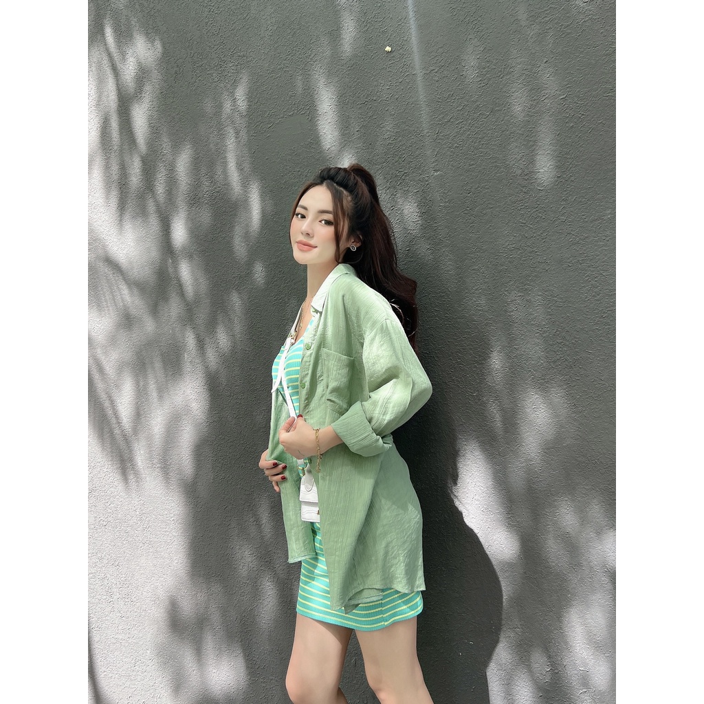 Set sơ mi khoác ngoài + Đầm body sọc 2 Dây DS36 Cin House