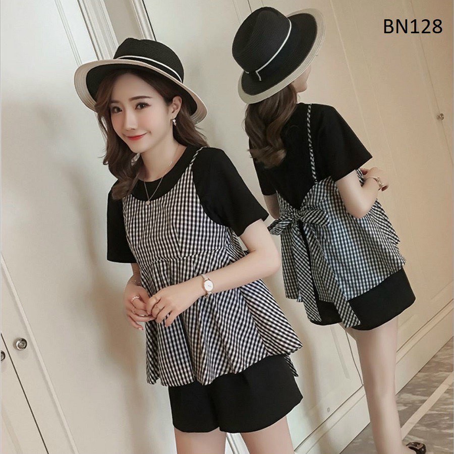 Nhập WAFS1822 hoàn 15% tối đa 25k xu_ Áo bầu xinh pha kẻ chất cotong mềm, mát