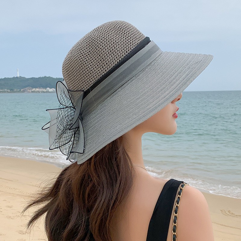 Nón Rộng Vành Phối Nơ Hoa Thời Trang Nữ Tính