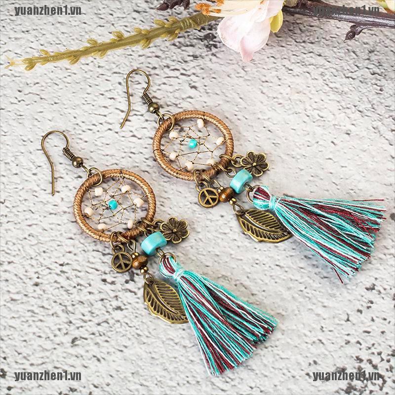 Bông tai hình dreamcatcher dáng thòng kiểu vintage nữ tính