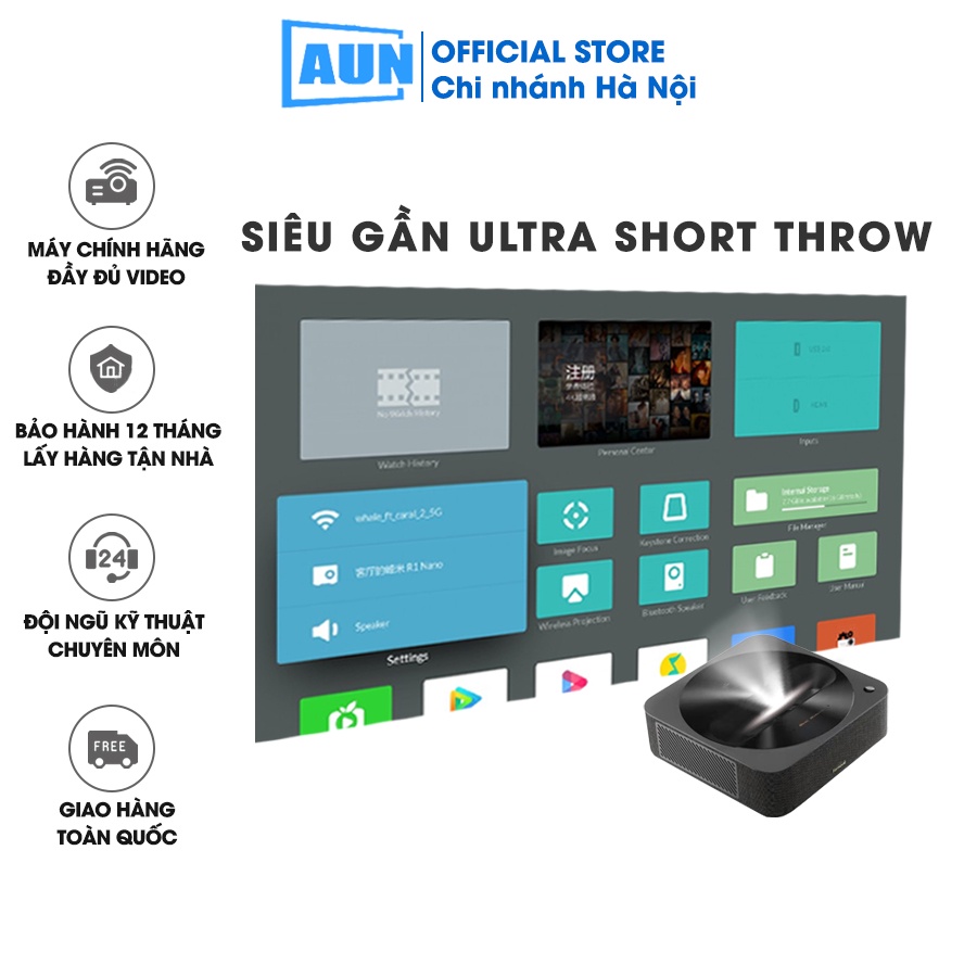 Máy chiếu AUN R1 nano siêu gần thông minh tích hợp hệ điều hành Android 9.0, độ phân giải Full HD, độ sáng cao