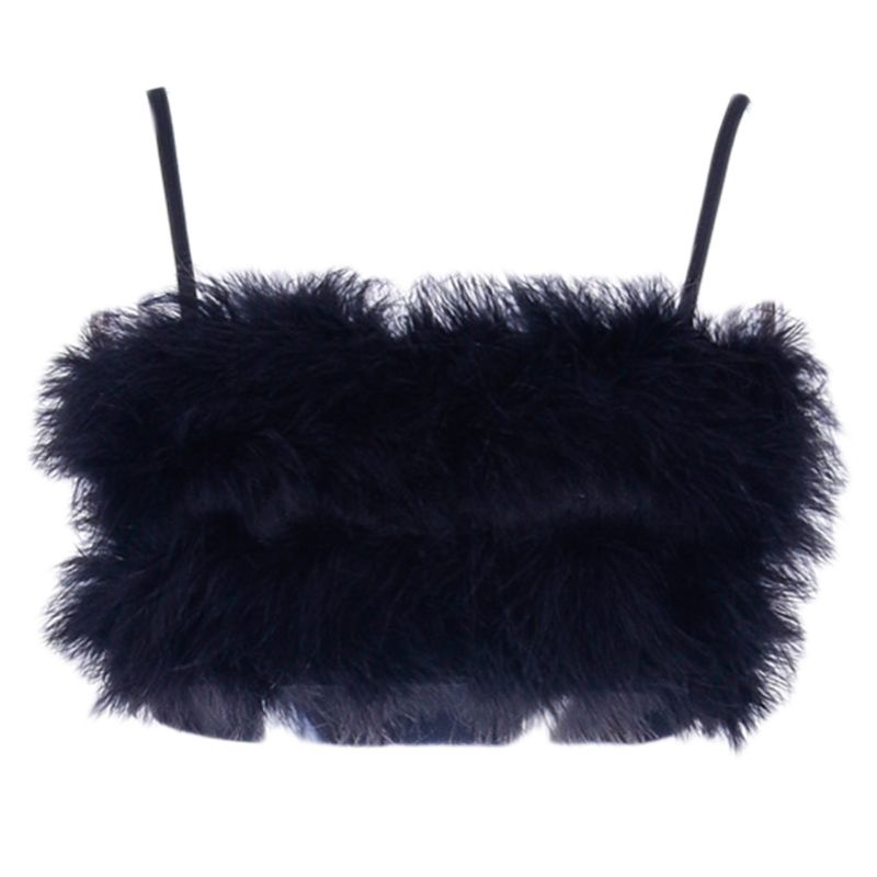 Áo Crop Top Hai Dây Lông Vũ Màu Trơn Gợi Cảm Cho Nữ