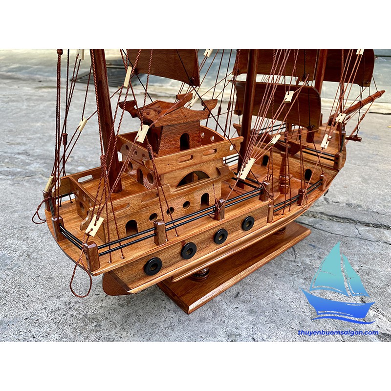 Thuyền buồm gỗ phong thủy dài 75cm gỗ Hương, thuyền gỗ cao cấp trang trí phòng khách, quà tặng doanh nghiệp