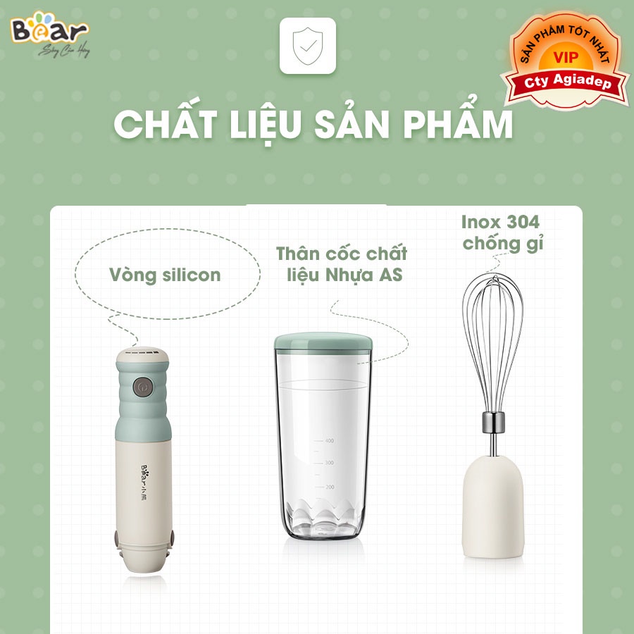 Bộ Máy Xay Bear Đa Năng Xay Ăn Dặm, Xay Cháo, Xay tỏi ớt, Đánh Trứng Cầm Tay Tiện Lợi Chính Hãng tại Agiadep