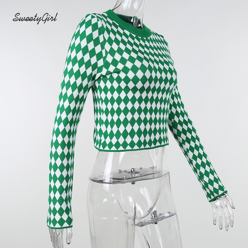 Áo Sweater Lửng Dệt Kim Cổ Tròn Tay Dài Màu Sắc Tương Phản Dễ Phối Đồ Cho Nữ