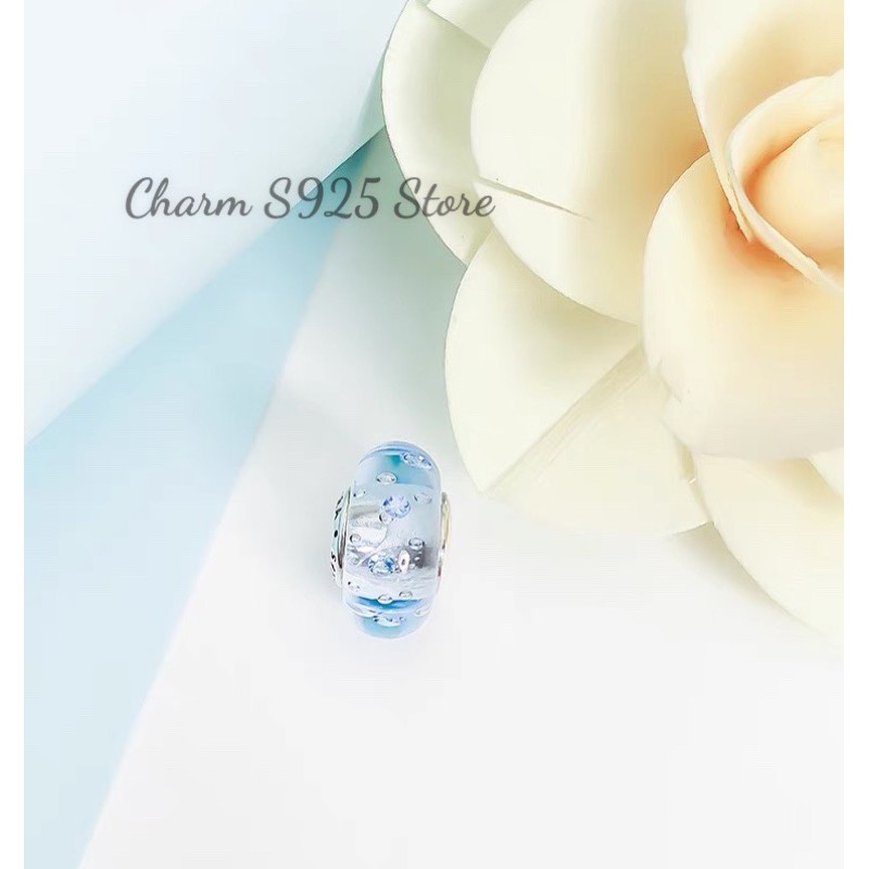 charm pan thuỷ tinh xanh ngọc bạc s925 cao cấp