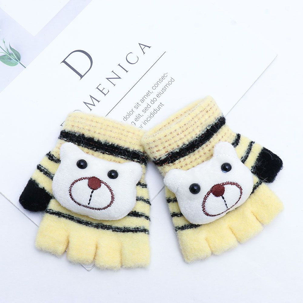 Găng tay dệt kim dày dặn giữ ấm mùa thu đông in hình gấu hoạt hình nhiều màu thời trang cho bé trai và bé gái