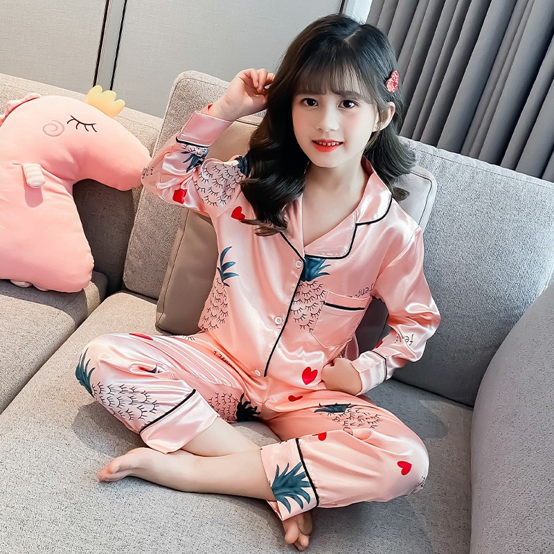 Bộ Đồ Ngủ Pijama Bé Gái Set Quần Áo Trẻ Em Mặc Nhà Lụa Satin Nhiều Màu Dài Tay 10-35kg - BPN05 - Babi mama