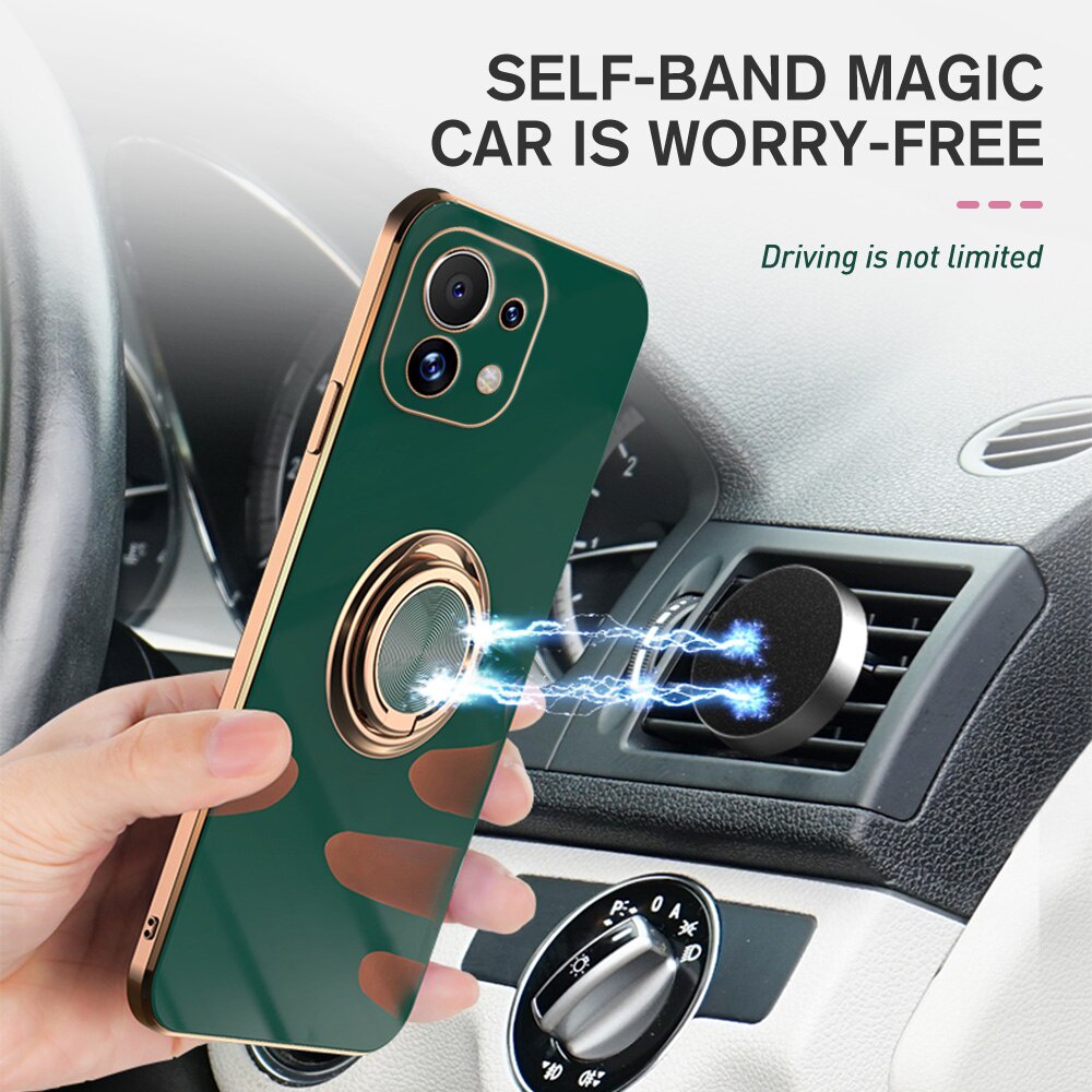 Ốp Điện Thoại Silicon Mạ Điện Chống Sốc Có Vòng Đỡ Từ Tính Cho Xiaomi Mi 11 Lite 5G 6.55inch Xiaomi Mi11 Lite 5G NE
