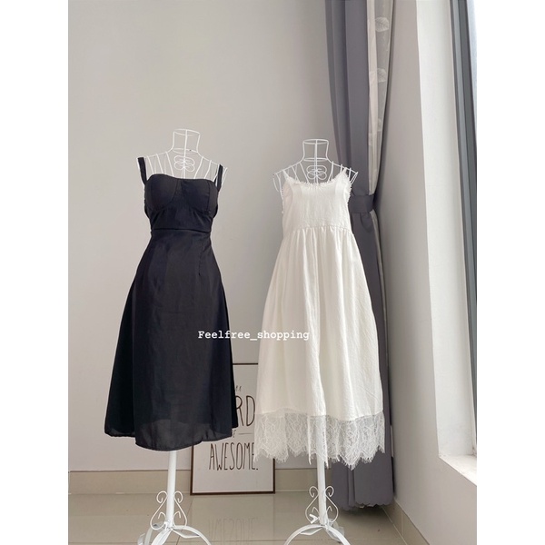 Đầm Trắng Hai Dây Babydoll Dài Phối Ren Mặc Đi Chơi, Đi Tiệc, Sinh Nhật (Hình Thật) D080