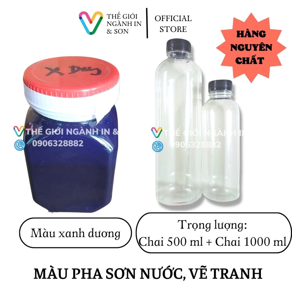 Màu nước chai 500ml, chai 1000ml, dùng tô tượng, pha màu sơn nước, pha màu thạch cao, vẽ tranh, in lụa