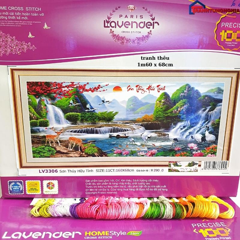 Tranh đính đá, tranh thêu chữ thập phong cảnh sơn thủy hữu tình