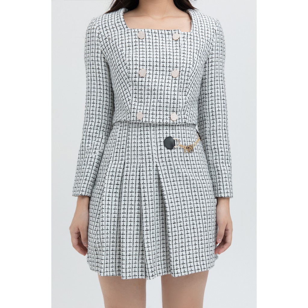 [NHẬP WABRTL5 GIẢM 10% TỐI ĐA 50K ĐH 250K ]Áo khoác nữ Tweed họa tiết kẻ IVY moda MS 67C5763