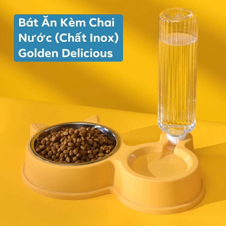 Bát Ăn Chó Mèo Inox Kèm Bình Nước Màu Sắc Đẹp Sang Trọng - Chất Liệu Vỏ Nhựa Cao Cấp - Kích Thước Dài 39 x Rộng 21 CM