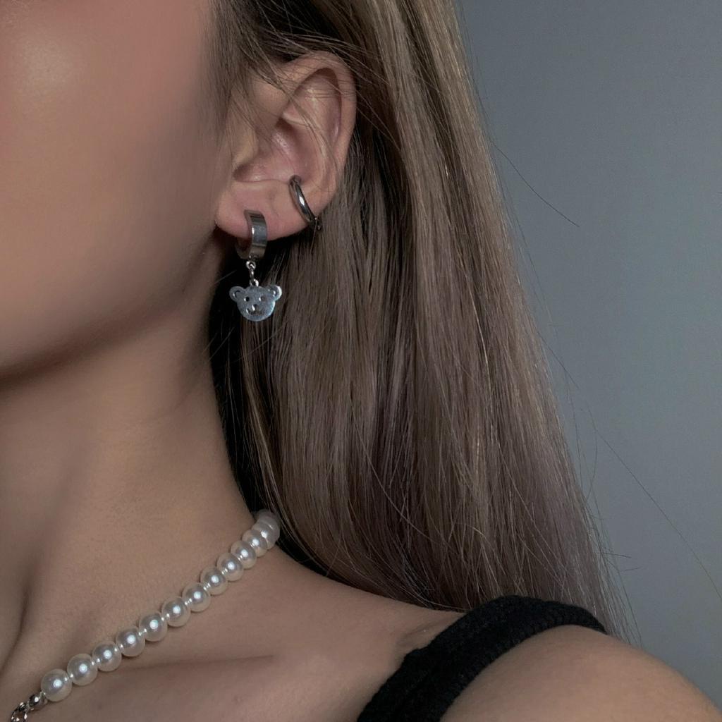 Bông Tai Dạng Kẹp Hình Gấu Đơn Giản Dễ Phối Đồ 22466