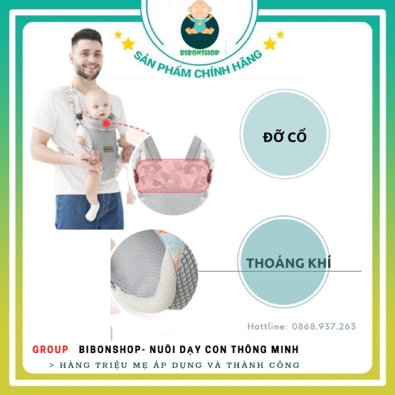 Địu 4 tư thế Babypark thoáng khí trợ lực hoạ tiết thời trang