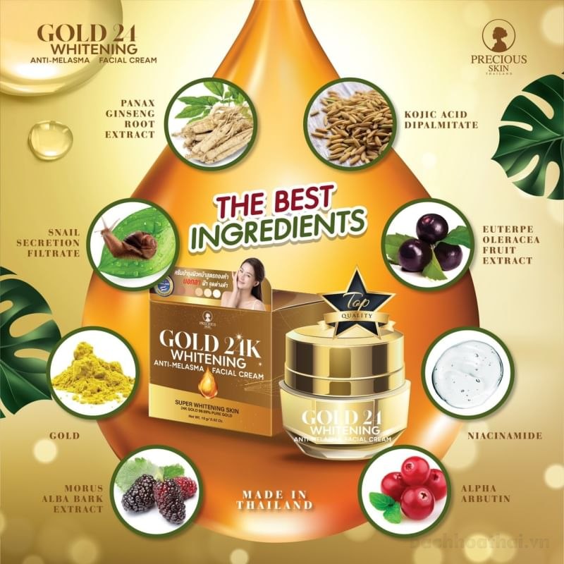 Gold 24K whitening Anti-Melasma Facial Cream Kem dưỡng trắŉg da ngừa ņám