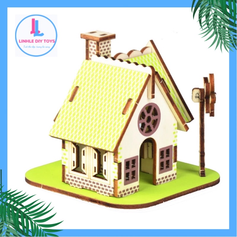 Đồ chơi giáo dục cho bé bộ lắp ráp mô hình ngôi nhà bằng gỗ tự nhiên an toàn, chắc chắn,màu sắc sinh động