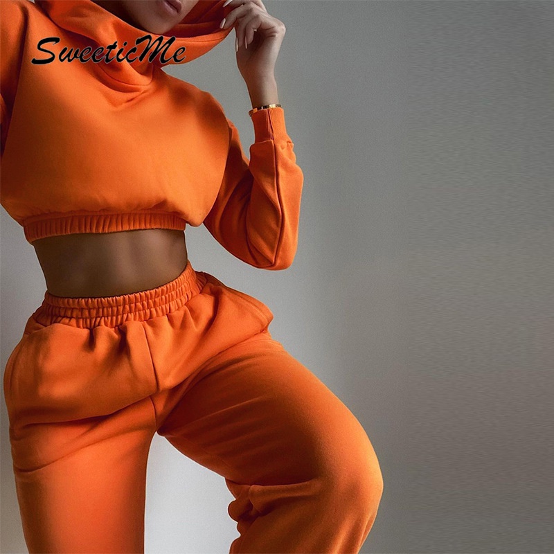Set Áo Hoodie Và Quần Dài Lưng Cao Thiết Kế Mới Năng Động Thời Trang Dành Cho Nữ