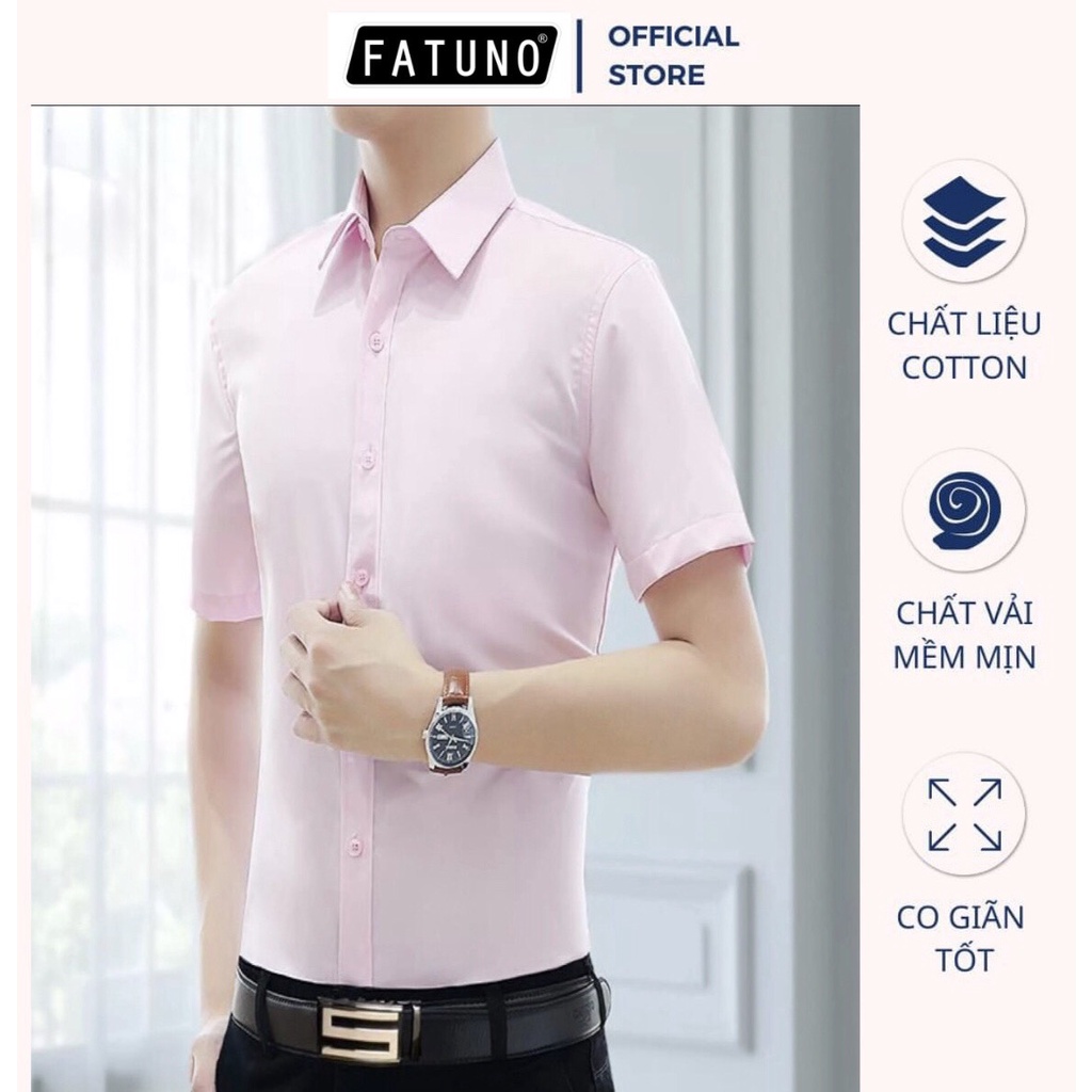 Áo sơ mi nam ngắn Tay hãng FATUNO phong cách Hàn Quốc, vải lụa thái mềm mịn chống nhăn cao cấp