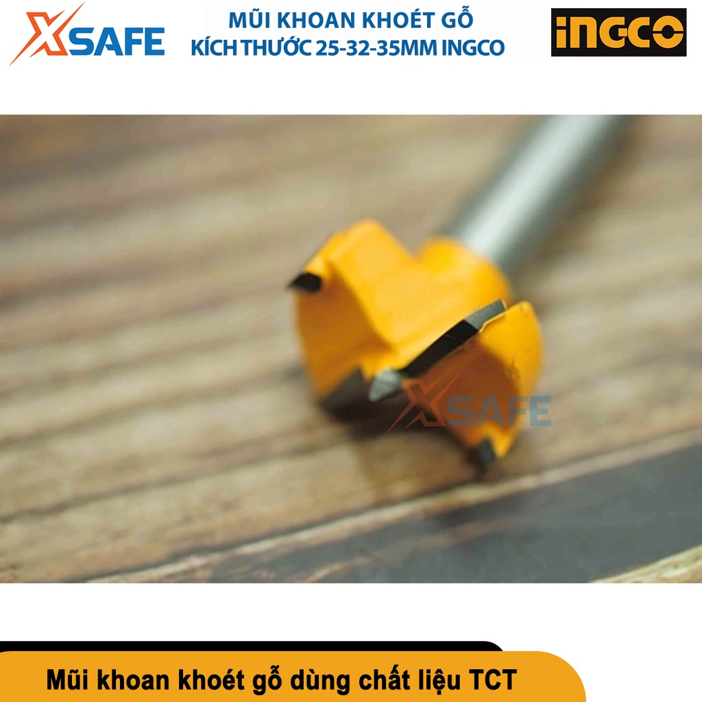 Mũi khoan INGCO dùng khoét gỗ có đường kính từ 25-35mm, chất liệu hợp kim [chính hãng] [xsafe]