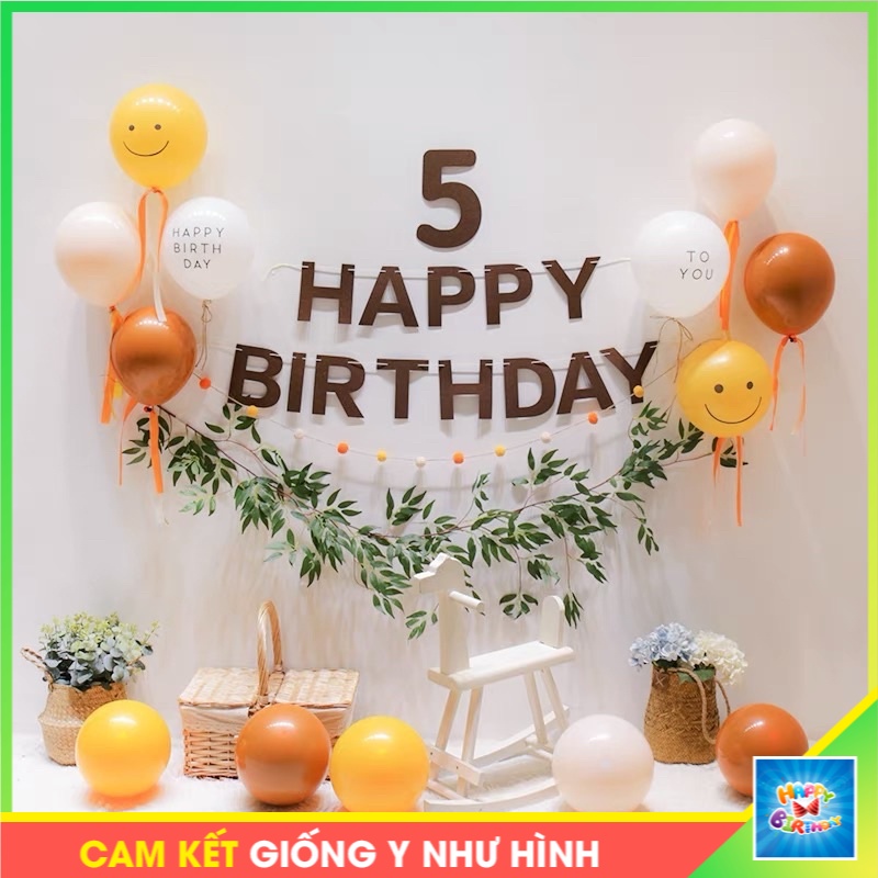 Set trang trí sinh nhật tại nhà kiểu Hàn Quốc màu vintage dễ trang trí tone nâu