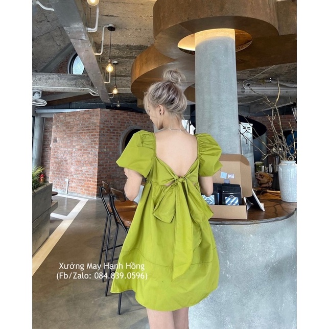Váy babydoll cổ vuông thắt nơ lưng đi biển