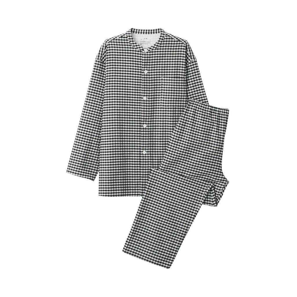 Muji Bộ Pyjama Cổ Trụ Không Đường May Sườn Vải Flannel