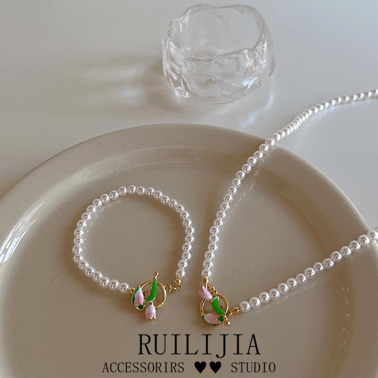 Dây Chuyền Ngọc Trai Mặt Hoa Tulip Thời Trang