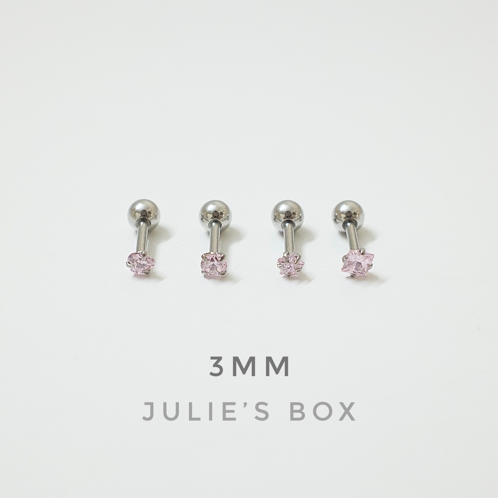 [1 Chiếc] Khuyên Tai Titan Đá Hồng Unisex Màu Bạc Đuôi Bi Không Gỉ Sét Không Ngứa Bông Tai Nam julies box 66