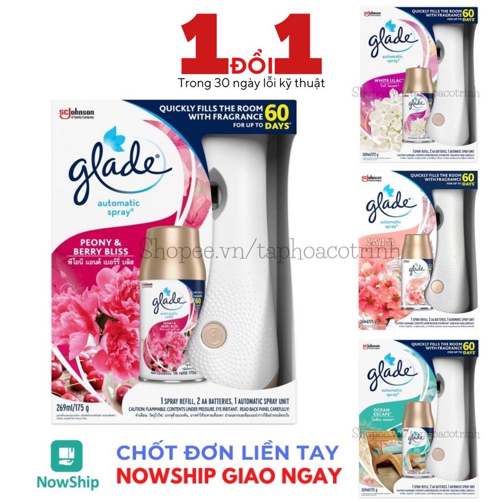 [100% CHÍNH HÃNG] Máy xịt thơm phòng tự động Glade lưu hương lên đến 60 ngày sẵn pin theo máy