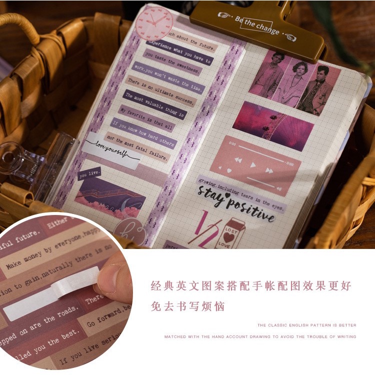Set 6 tấm sticker chữ nghệ thuật nhiều màu sắc trang trí sổ journal