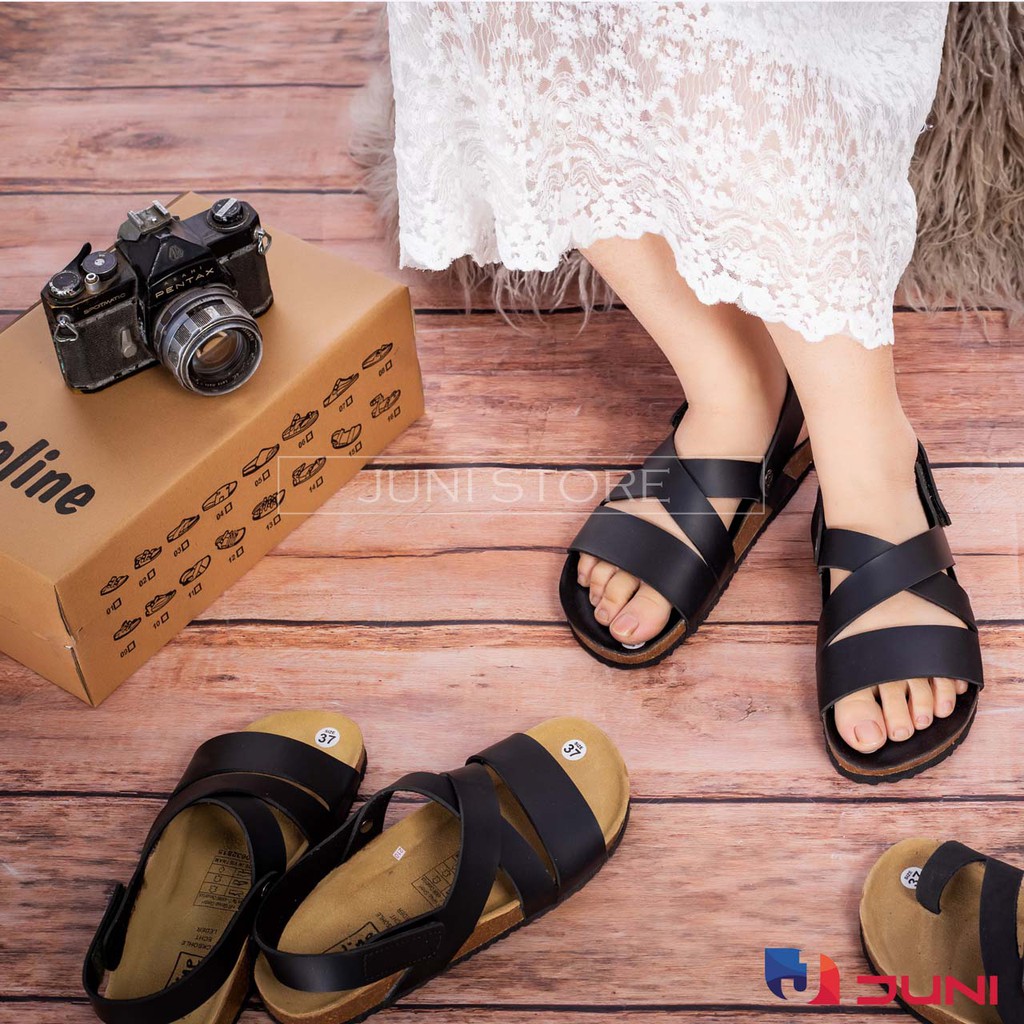 [DA PU-CHỐNG NƯỚC] PU21- Dép sandal quai đôi da PU, đế trấu Bioline - Xuất khẩu châu Âu - Juni Store