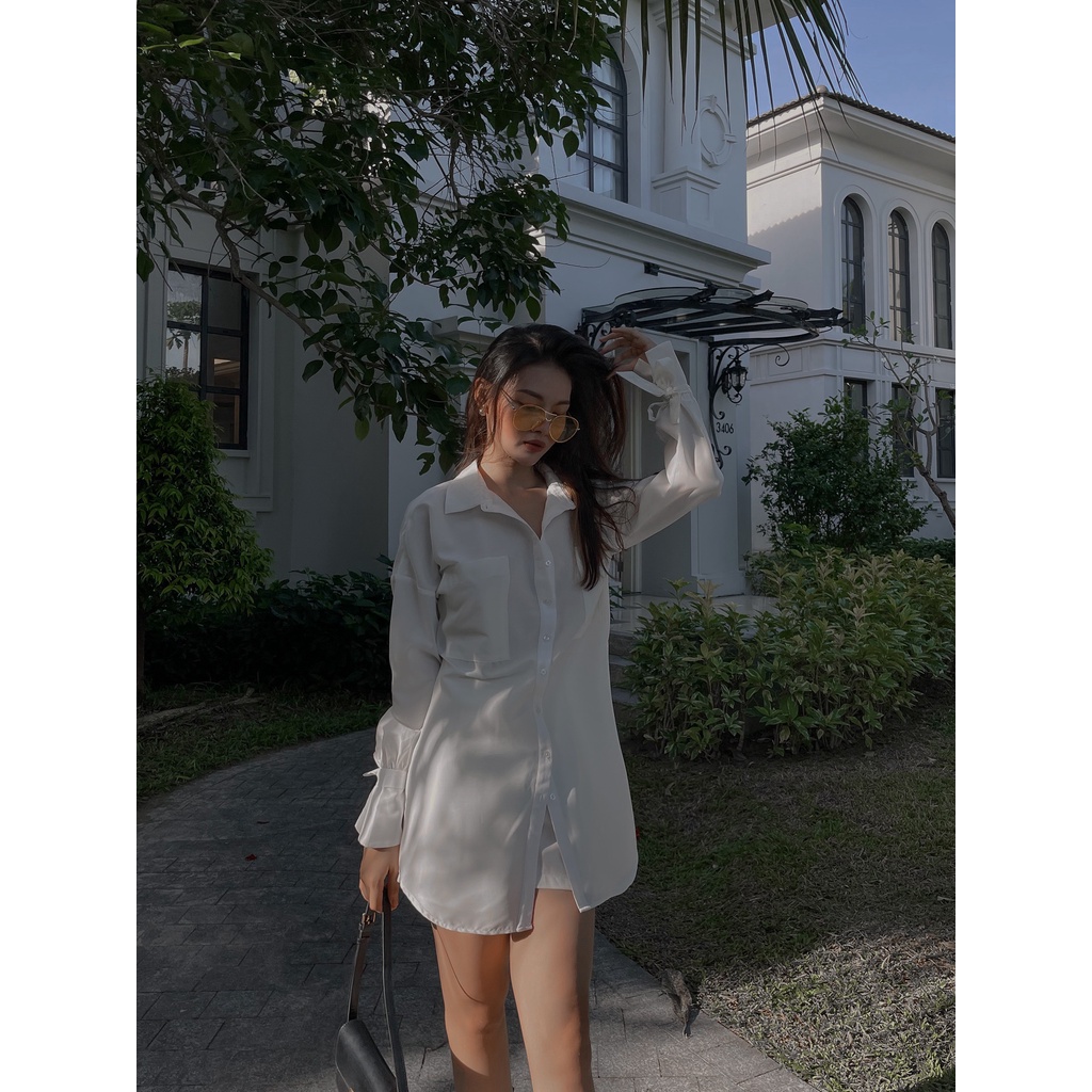 Áo sơmi trắng oversize Boa Oversized Shirt thắt nơ tay, sang trọng