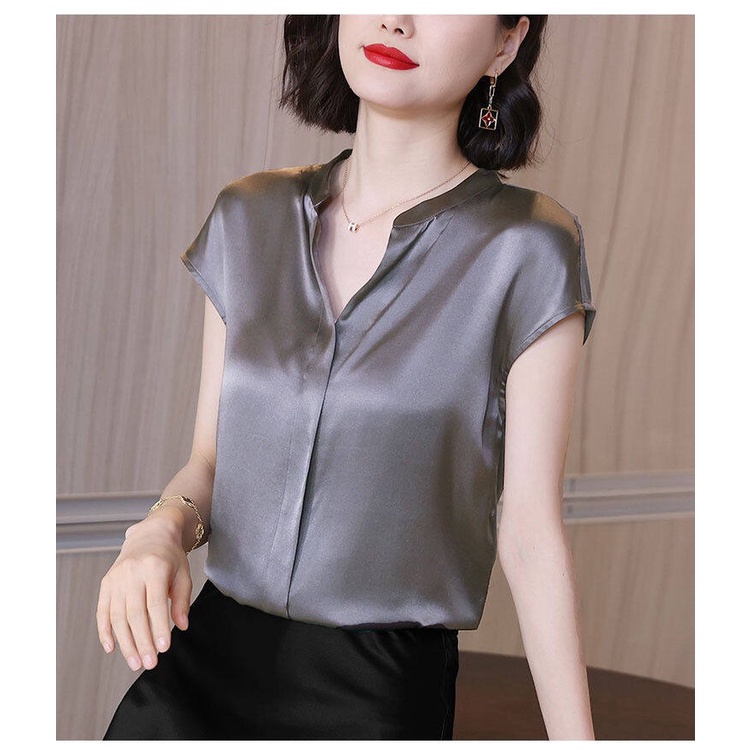 Áo Sơ Mi chiffon Mỏng Tay Cộc Cổ Chữ V Dáng Rộng Thời Trang Mùa Hè Cho Nữ 2022