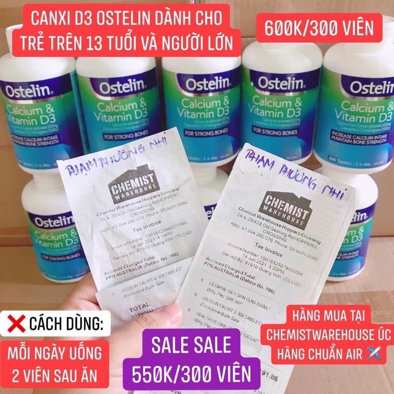 BILL MUA TẠI ÚC CHUẨN AIR - VIÊN UỐNG BỔ SUNG CANXI OSTELIN CALCIUM & VITAMIN D3
