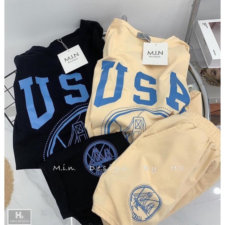 HOT Bộ Đùi Tay Lỡ Quần Sọc USA Dáng Rộng Thụng Unisex Nam Nữ Kiểu Dáng Thể Thao Tập Gym Năng Động Freesize