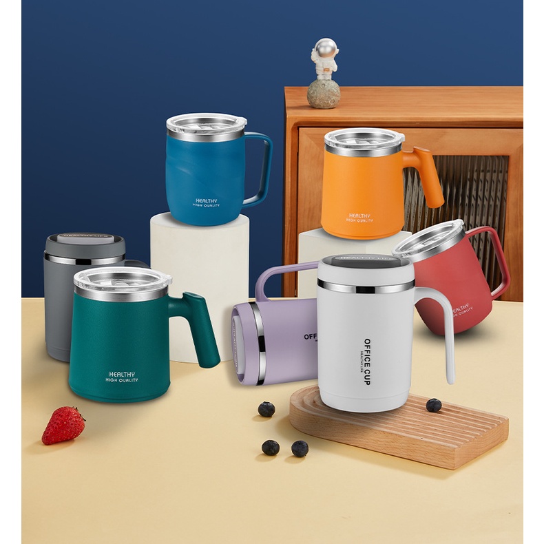 Cốc Uống Nước Bằng Thép Không Gỉ 304 Hai Lớp Có Nắp