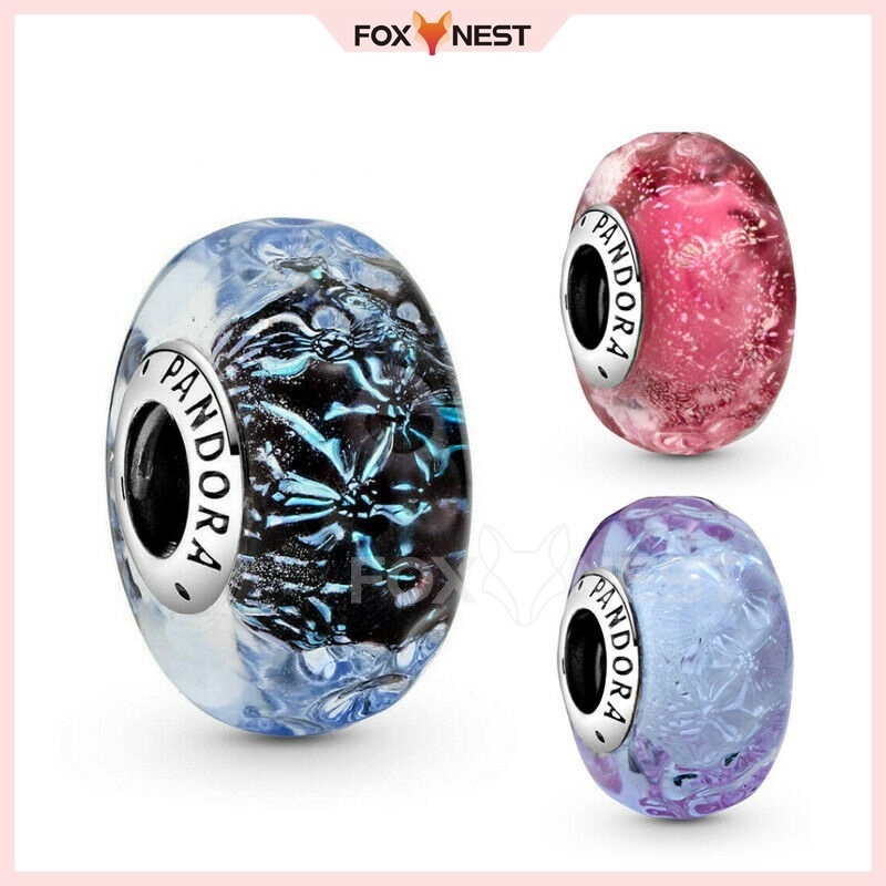 Wavy Fancy Murano Glass Charm Beads Pingente Dangle  DIY Joias Banhadas S925 Prata