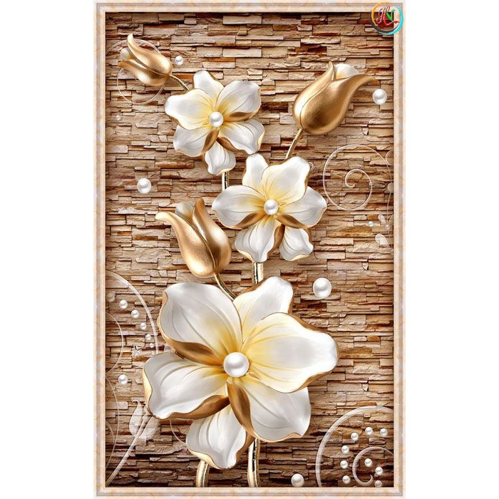 Tranh hoa khổ dọc-size 60x100 (vải lụa đẹp). Tranh dán tường kèm theo keo dán.Khung in trực tiếp lên tranh