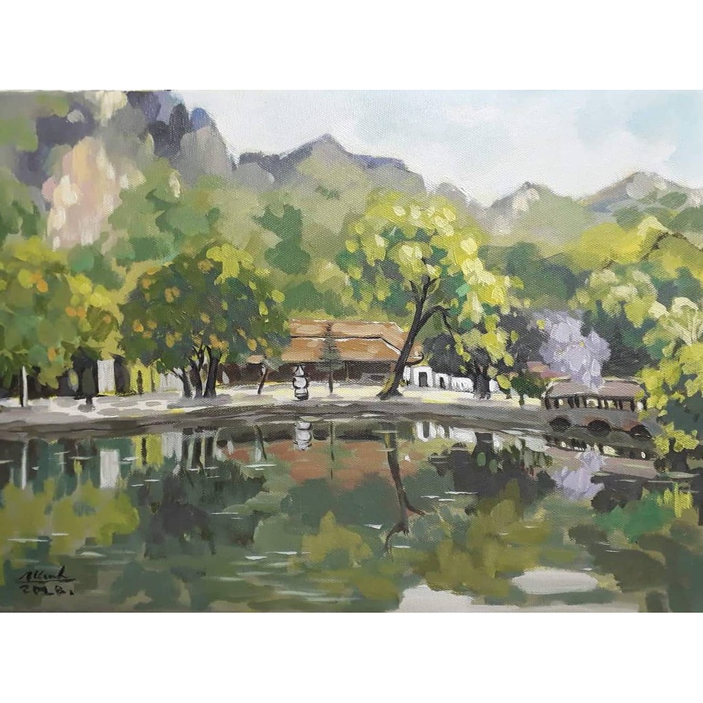 Tranh vẽ tay, phong cảnh chùa Thầy, tranh phong cảnh Việt Nam | Shopee Việt  Nam