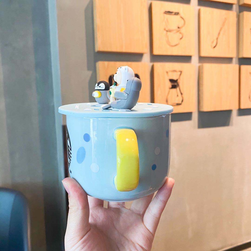 Ly Sứ Uống Nước Starbucks Có Nắp Đậy Họa Tiết Hoạt Hình Dễ Thương Cho Bé
