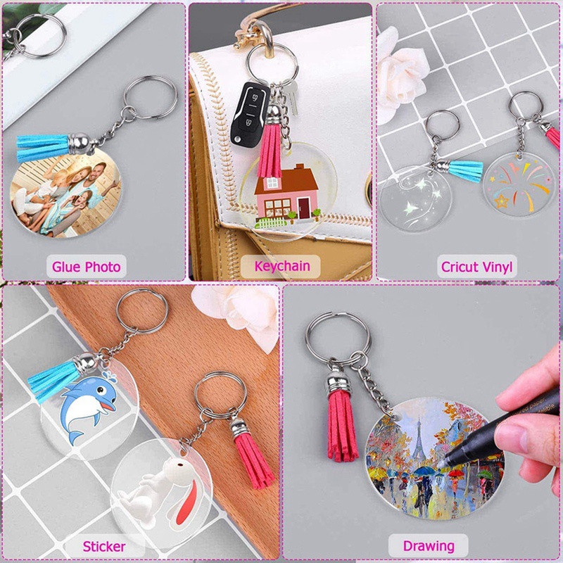 Set 200 Đĩa Tròn Acrylic Trong Suốt Làm Móc Khóa DIY