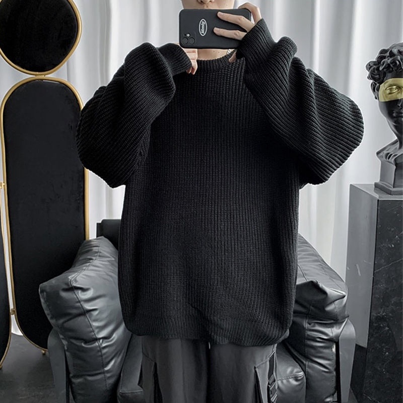 Áo Sweater Dệt Kim Cổ Tròn Dáng Rộng Phong Cách Hàn Quốc Cho Nam Giới