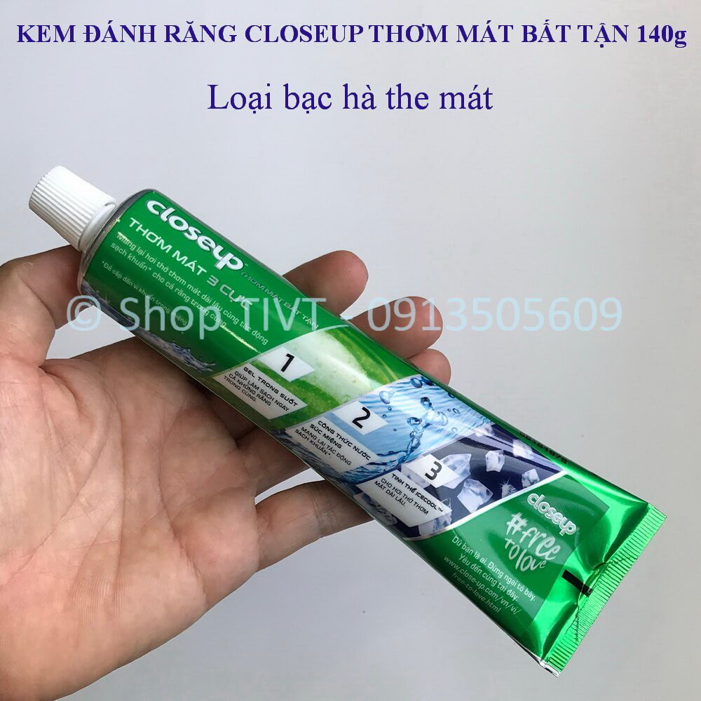 Closeup thơm mát 3 cực hương bạc hà thơm mát bất tận, sảng khoái cả ngày, loại bỏ, ngăn vi khuẩn gây mùi hôi miệng-TVT