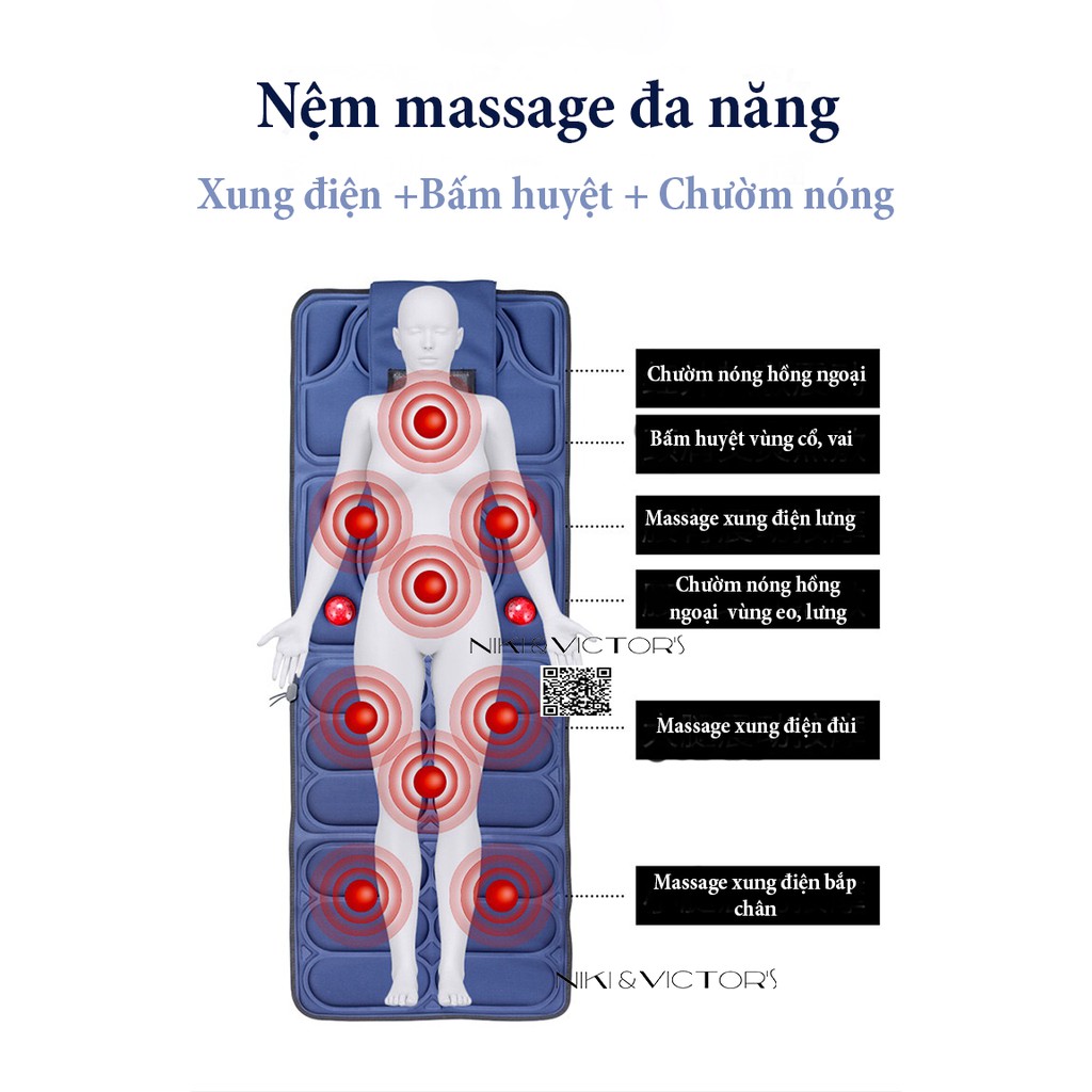 [Mã 253FMCGSALE giảm 8% đơn 500K] Nệm Massage 9 Điểm Xung Điện, 5 Điểm Nhiệt Hồng Ngoại 1.65m Toàn Thân Cao Cấp