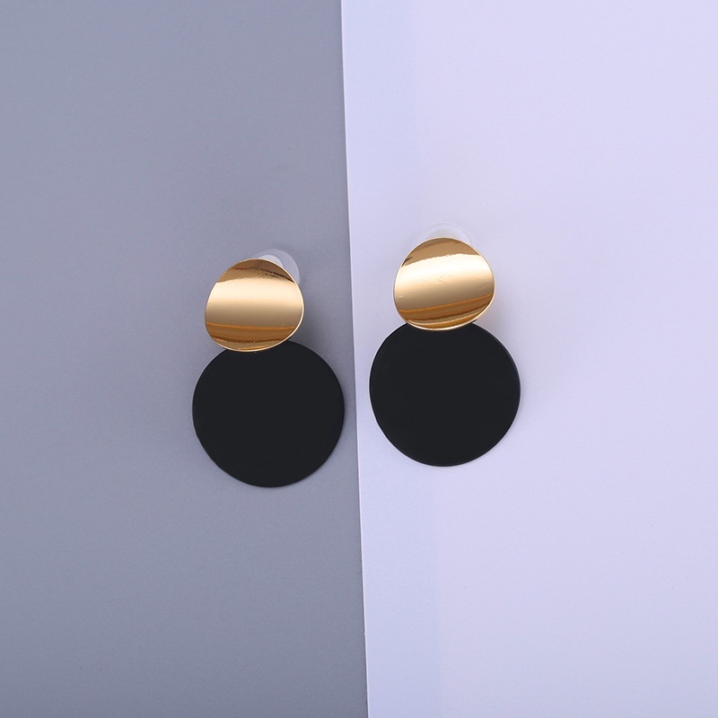 Khuyên tai kim loại màu vàng đen hình tròn độc đáo thời trang cho nữ