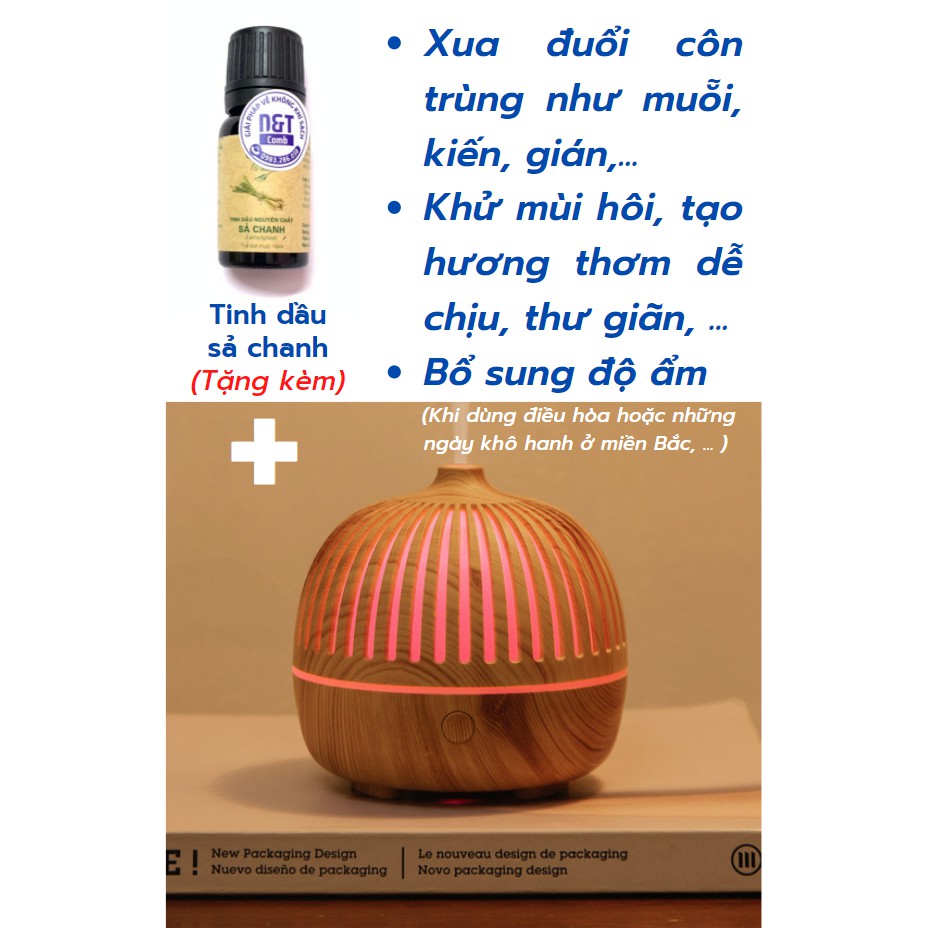 Máy Khuếch Tán Tinh Dầu, Khử Mùi, Bổ Sung Ẩm, Dung Tích 180 ml Kèm Tinh Dầu, Bảo Hành 24 Tháng