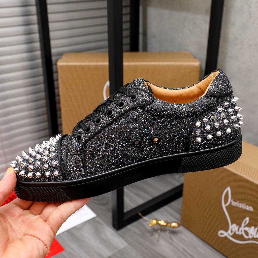 Giày thể thao nam da thật phối vải đính kim tuyến và đinh tán sành điệu, cá tính