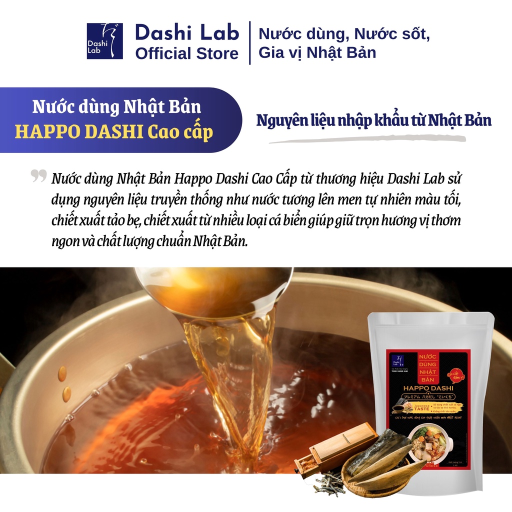 Nước Dùng Nhật Bản HAPPO DASHI Cao Cấp Hương Vị Đậm Đà Truyền Thống Chiết Xuất Tảo Bẹ Và Cá Ngừ DASHI LAB Túi 1kg